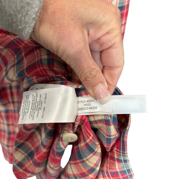 J. Crew Men’s Cotton-Hemp Blend Twill Plaid Shirt in Red/Tan/Blue Size L - Picture 6 of 6